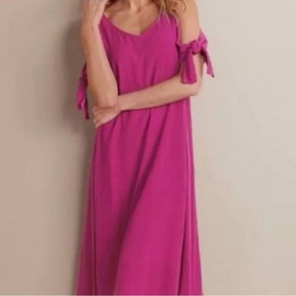 SOFT SURROUNDINGS Destin Gauze Women Pink Cold Shoulder Purple  Dress Large - Picture 1 of 4
